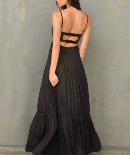 Leather Bra-Top Shape Maxi Dress