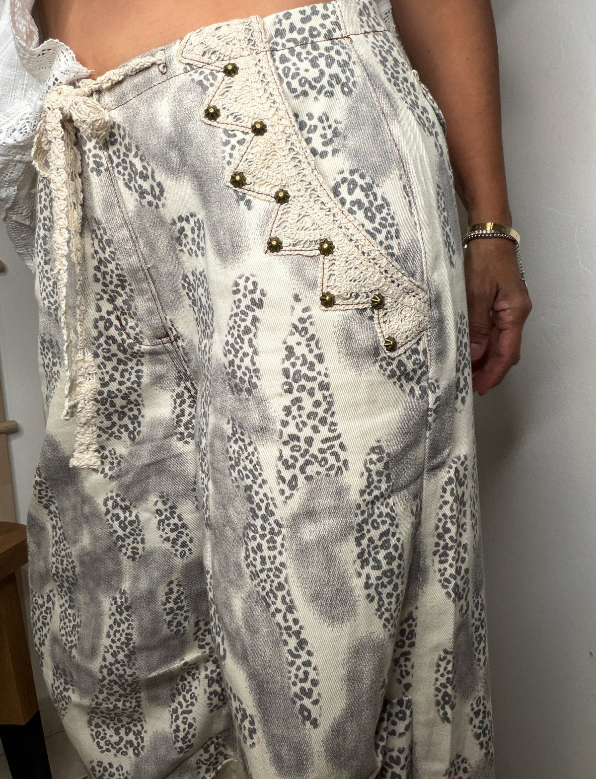 Abstract Animal Print Wide-Leg Pants