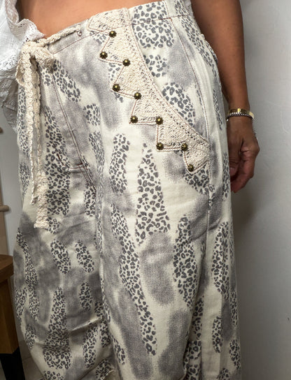 Abstract Animal Print Wide-Leg Pants
