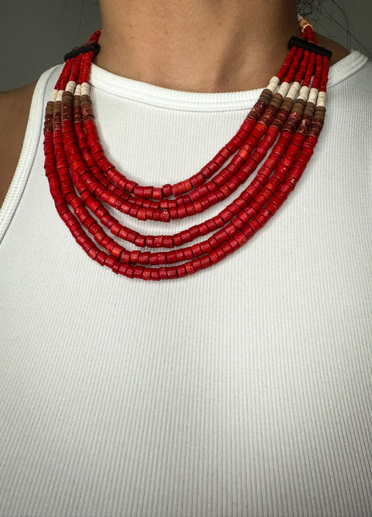 Colombian Natural Beaded Layered Red Necklace