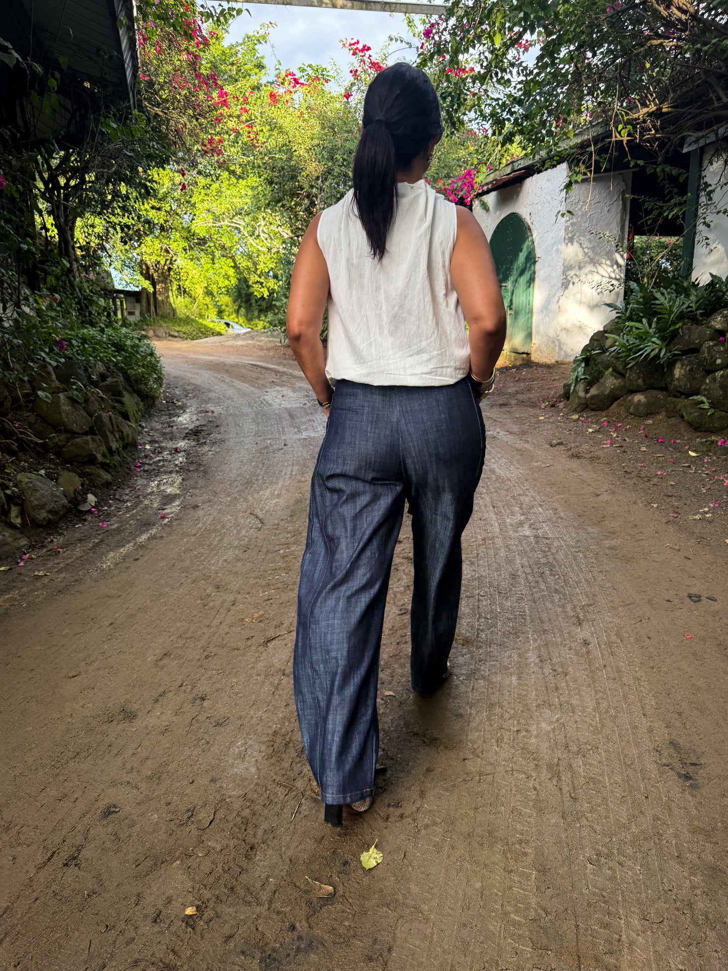 Lightweight Denim Studs Barrel Pants