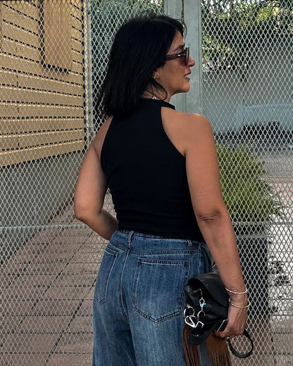 Black Structured SleevelessTop