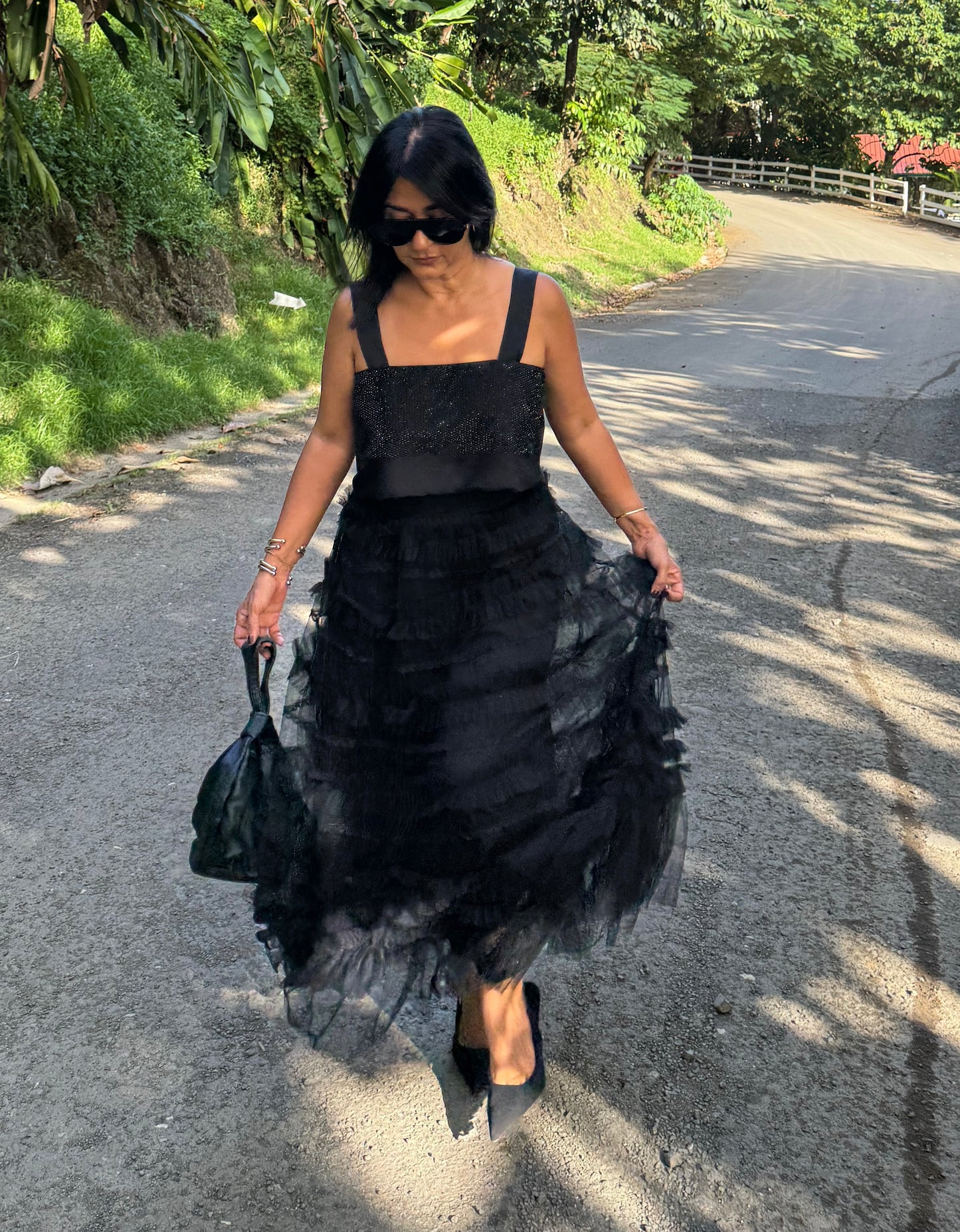Layered Mesh Maxi Skirt