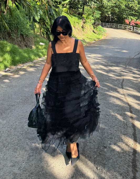 Layered Mesh Maxi Skirt