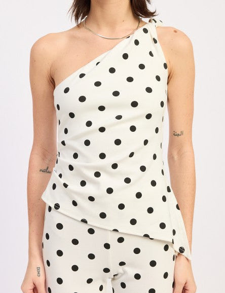 One Shoulder Polka Dots Top