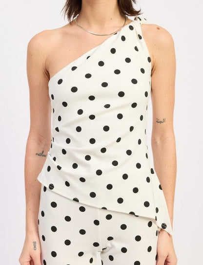 One Shoulder Polka Dots Top