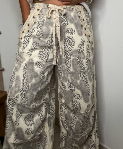Abstract Animal Print Wide-Leg Pants