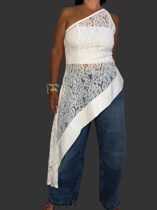 One Shoulder Lace Top