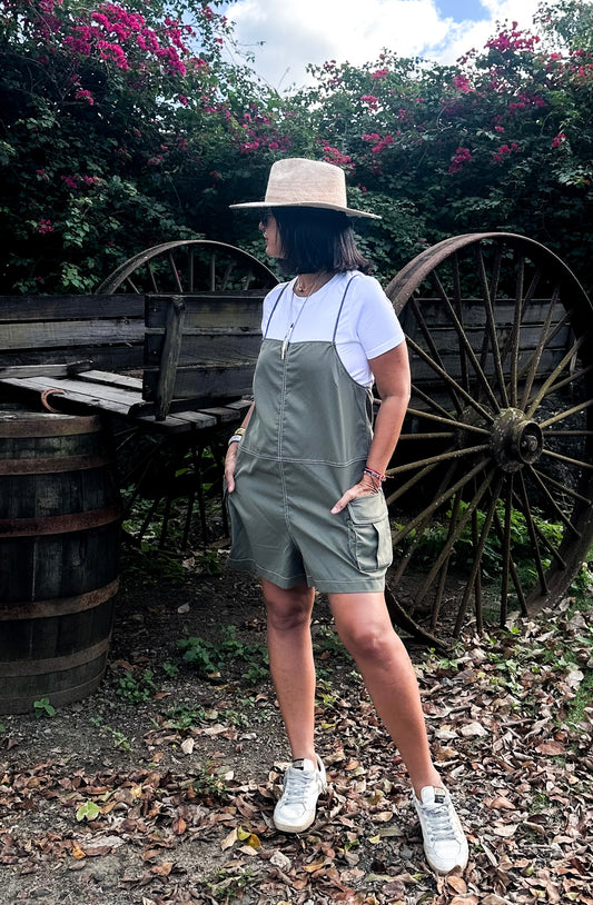 Olive Romper With Cargo Pockets