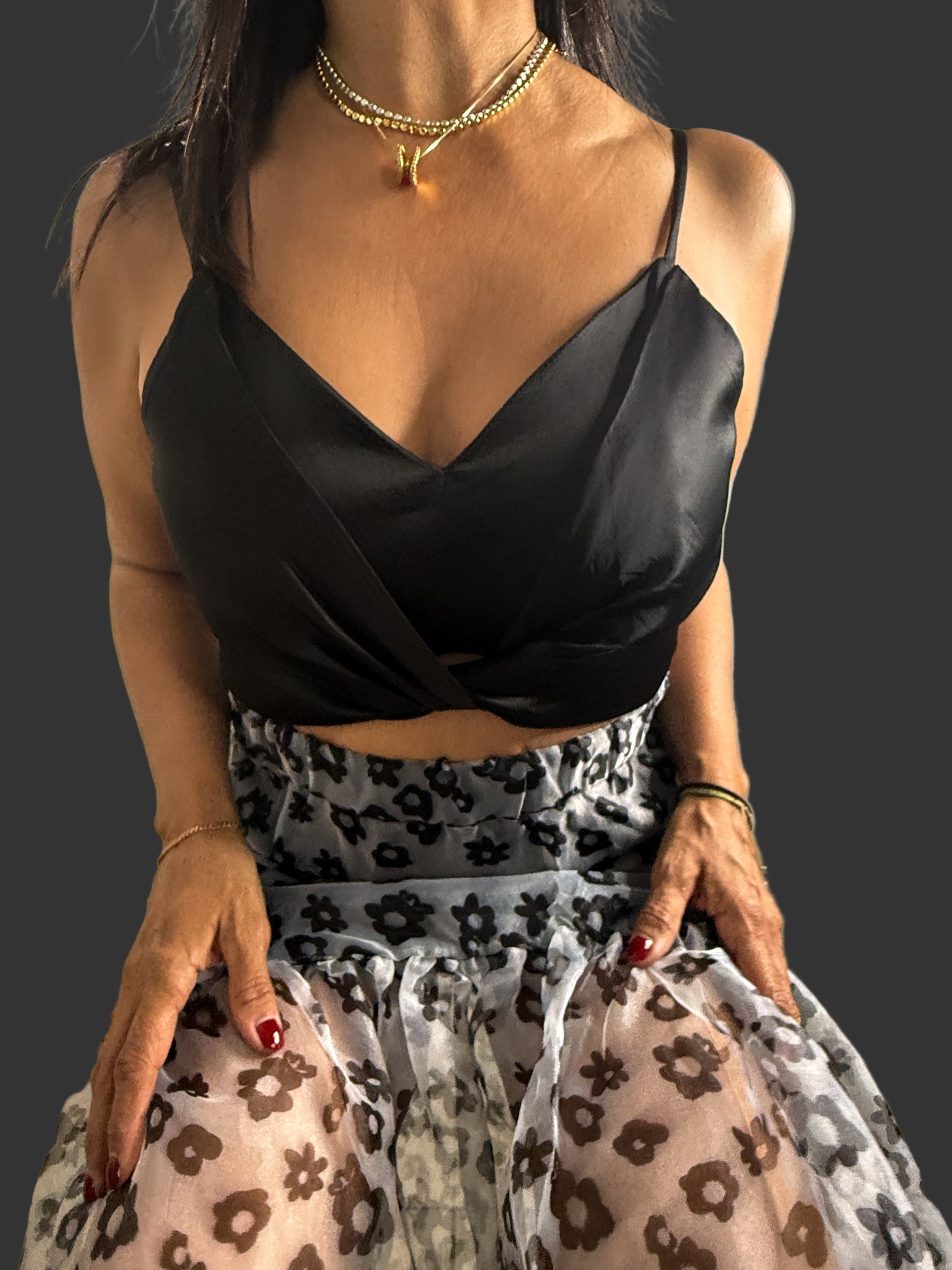 Satin Black Crop Top