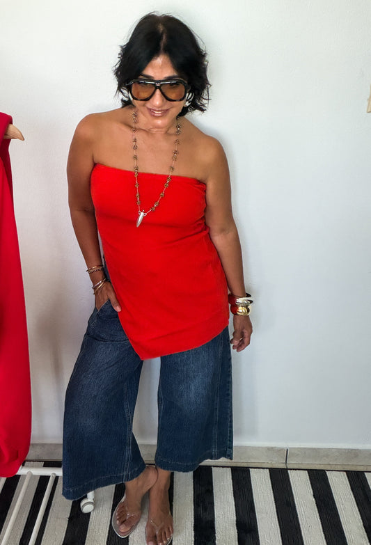 Tomato Strapless Tube Top