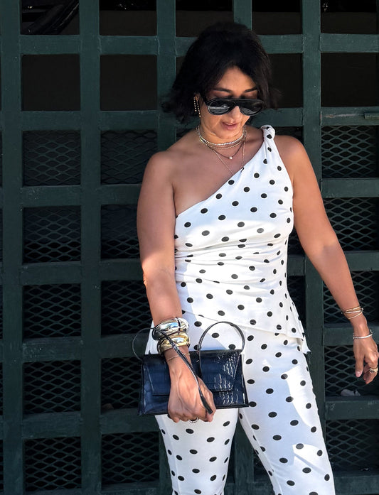 One Shoulder Polka Dots Top