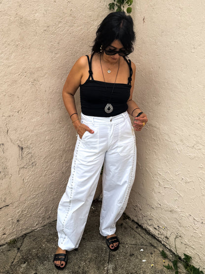 White Studs Barrel Pants