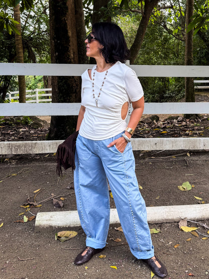 Studs Detail Barrel Pants