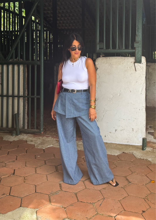 Skirt Overlay Wide Leg Pants