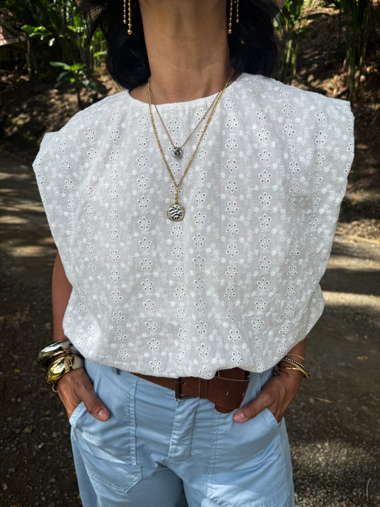 Eyelet Bubble Hem Top