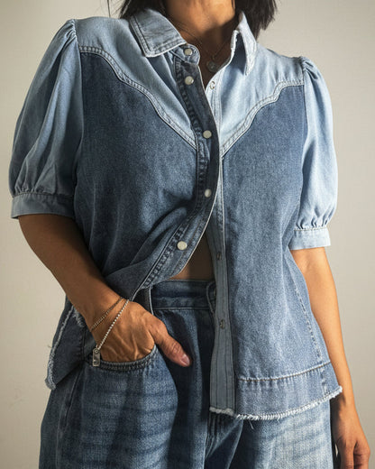 Denim Contrast Top