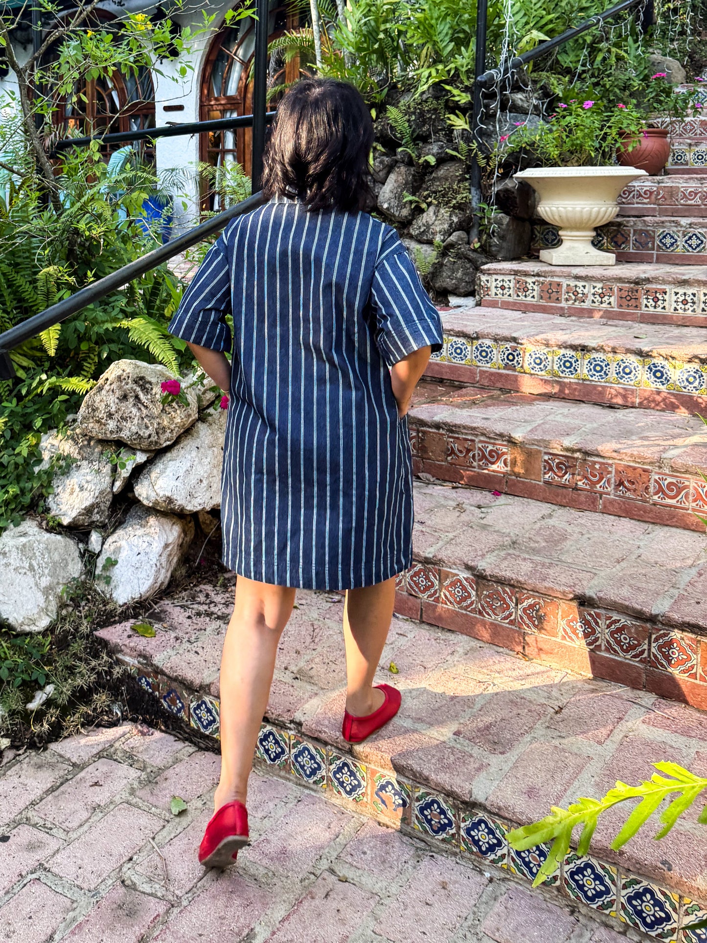 Dark Denim Striped Mini Dress