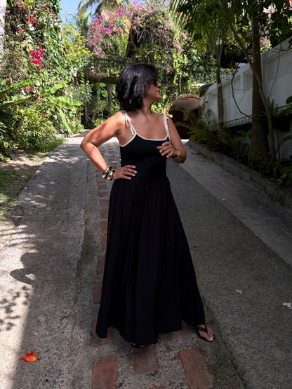 Contrast Black Midi Dress
