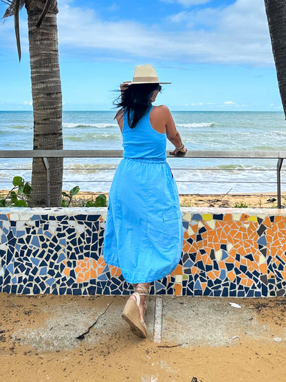 Blue Cargo Midi Dress