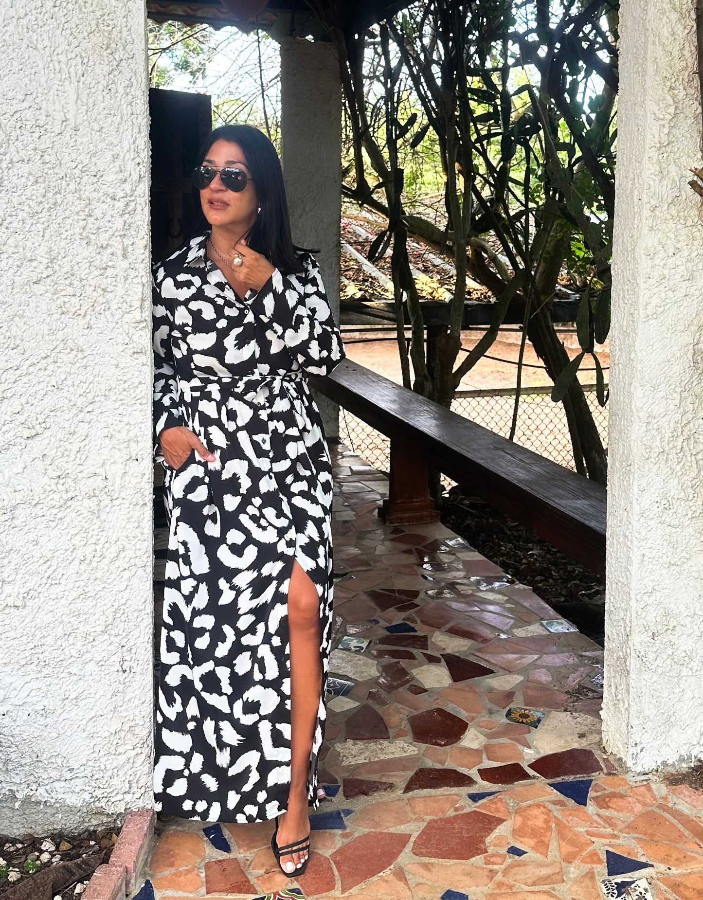 Black and White Button Down Maxi Dress