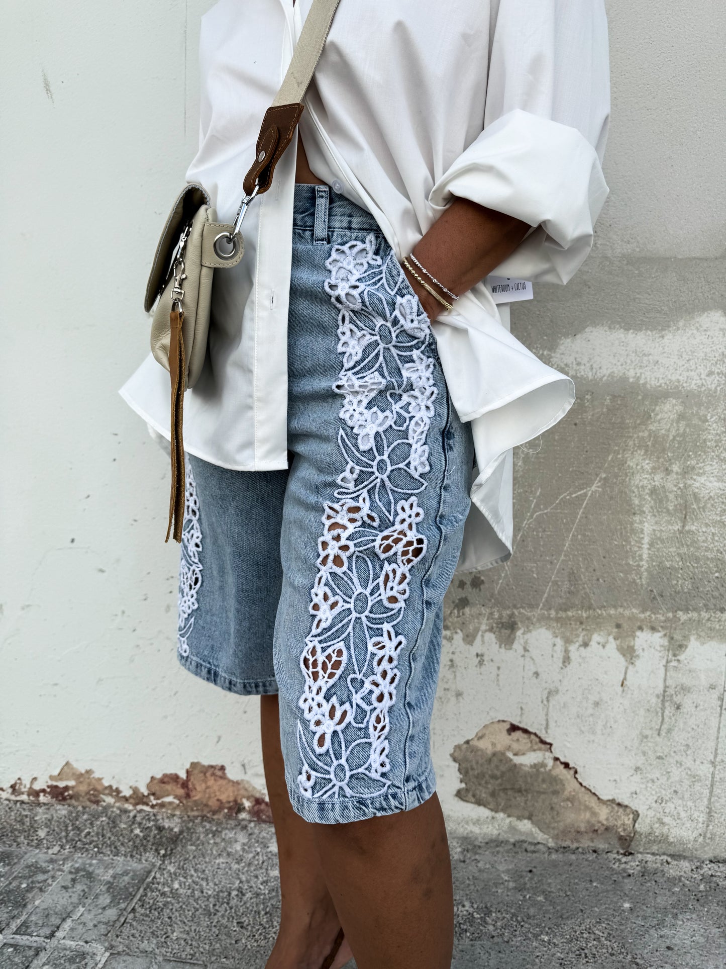 Denim Embroidered Bermuda
