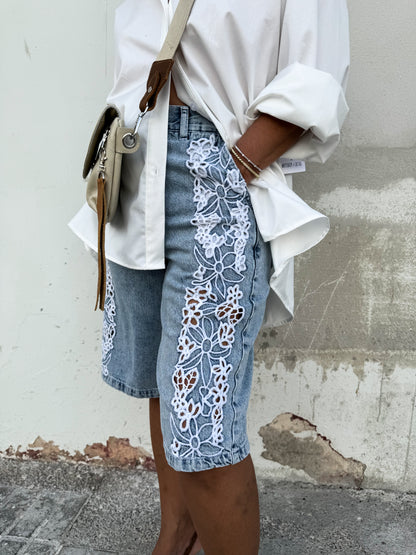 Denim Embroidered Bermuda