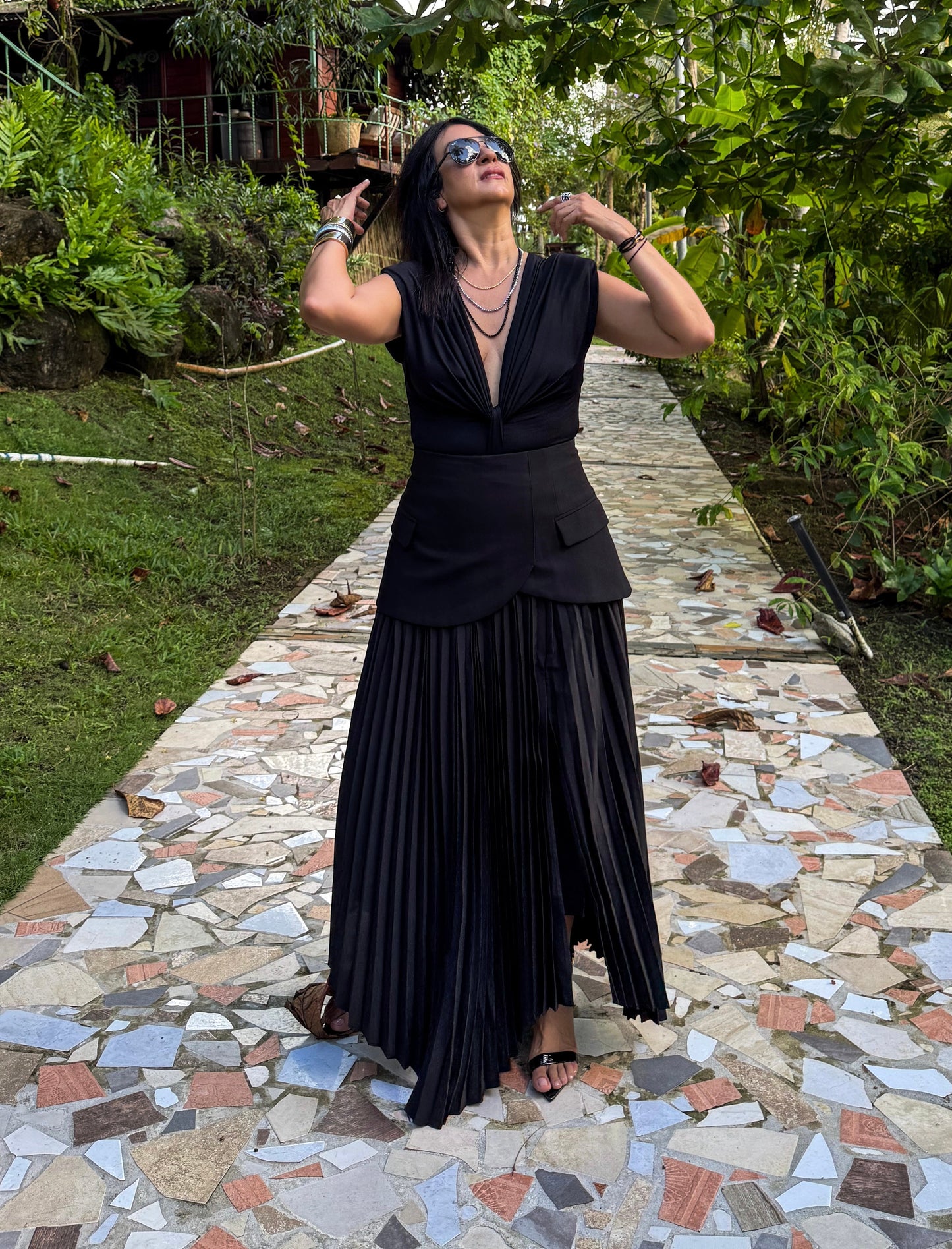 Black Pleated Suit Skirt