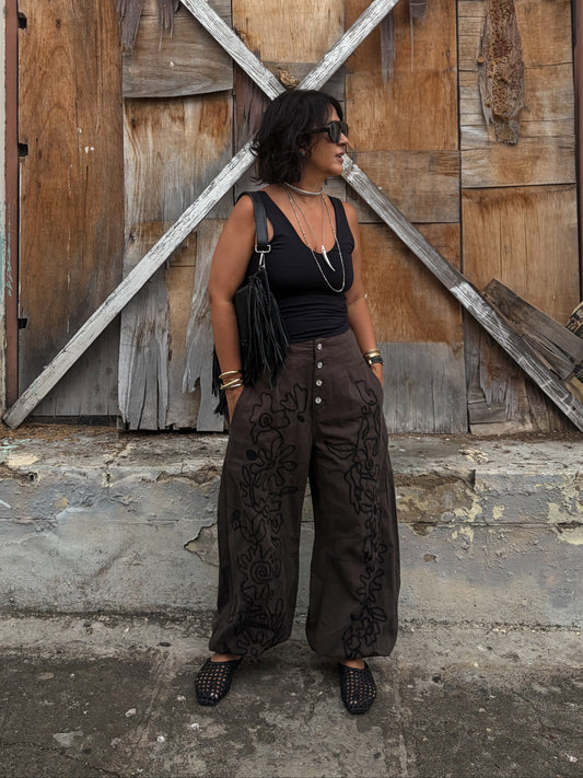 PRE-ORDER / Stone Embroidered Barrel Pants