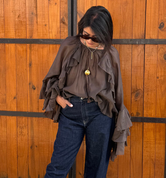 Chocolate Ruffles Boho Blouse