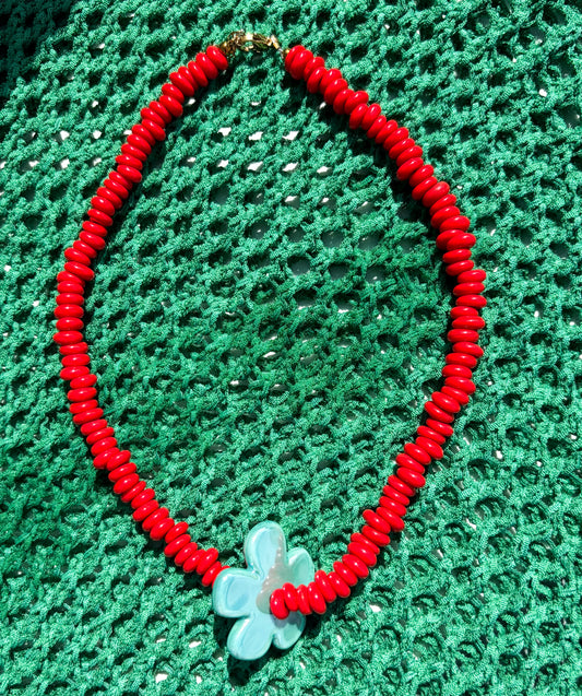 Poppy Flower Beaded Necklace
