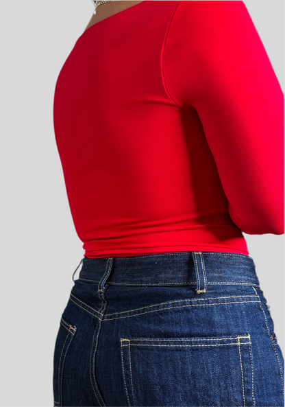 Red Square Neck Crop Top