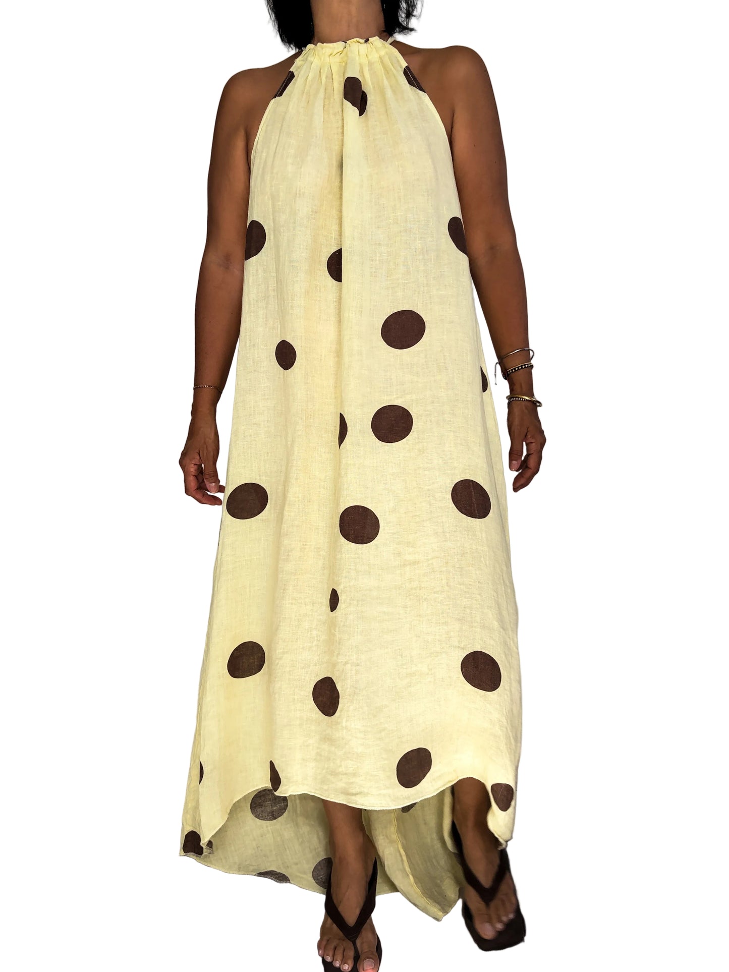 Linen Halter Polka Dots Dress 🇮🇹