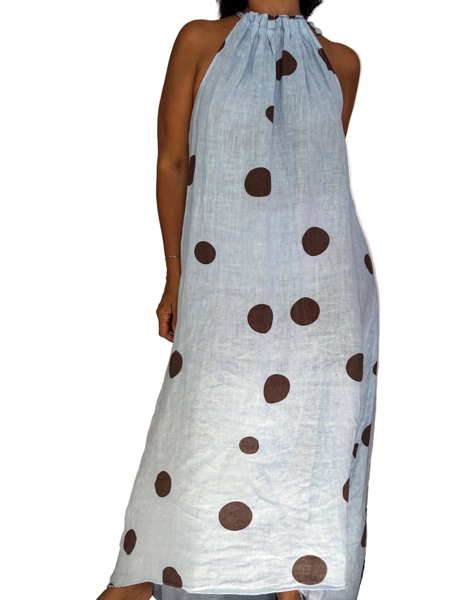 Linen Halter Polka Dots Dress 🇮🇹