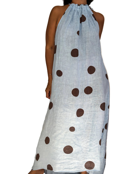 Linen Halter Polka Dots Dress 🇮🇹