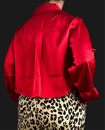 Cropped Red Satin Blouse