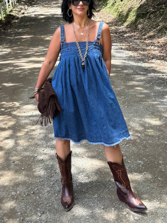 Buckle Strap Denim Short Dress