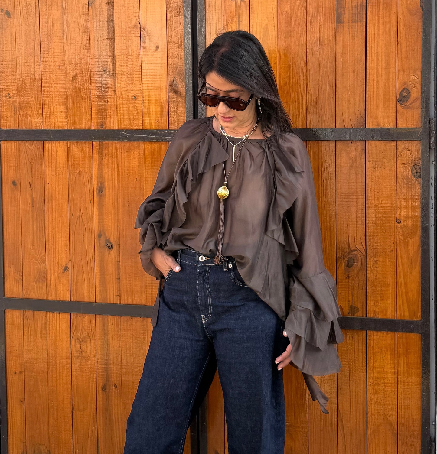 Chocolate Ruffles Boho Blouse