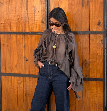 Chocolate Ruffles Boho Blouse