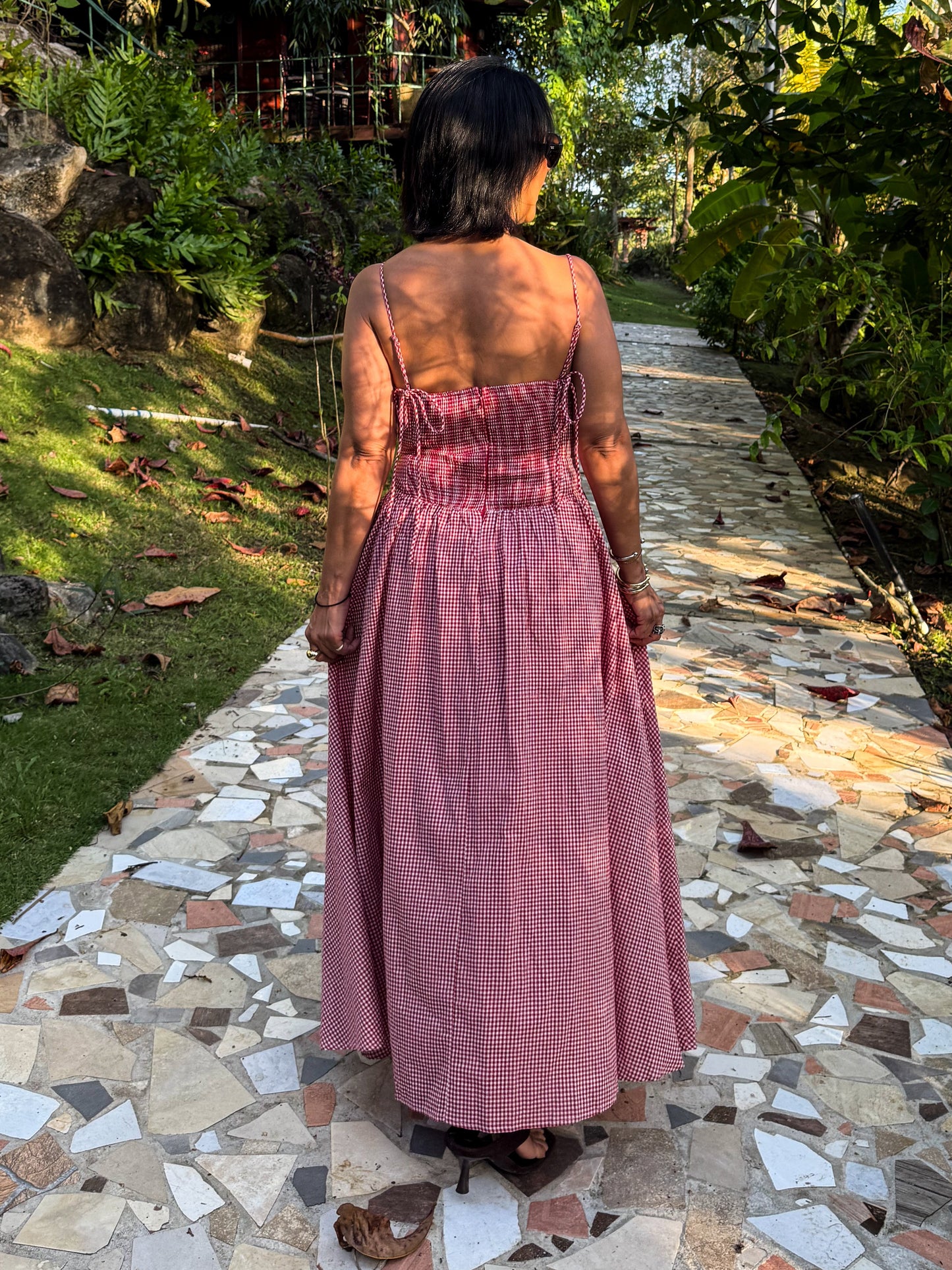 Gingham Plaid Ruffle Midi Dress