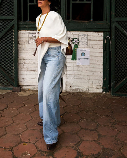 Asymmetrical Off White Cape Top