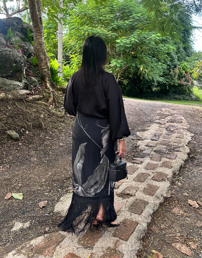 Fringes Black Print Skirt 🇨🇴