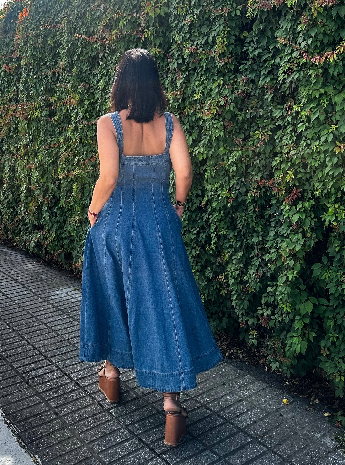 A Line Skirt Denim Midi Dress