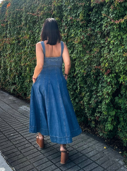 A Line Skirt Denim Midi Dress