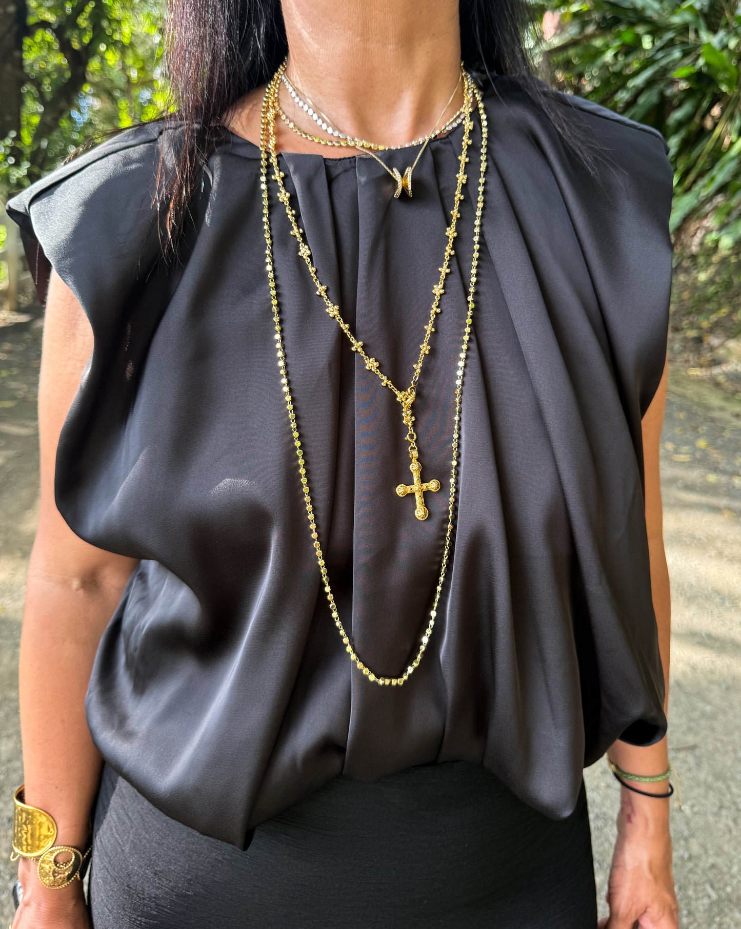 Black Satin Shoulder Padded Top