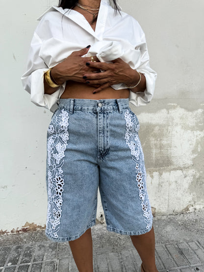 Denim Embroidered Bermuda