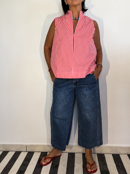 Stand Collar V Neck Top