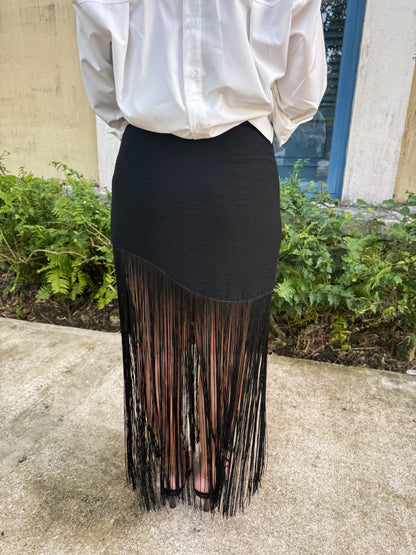 Asymmetric Fringe Maxi Skirt