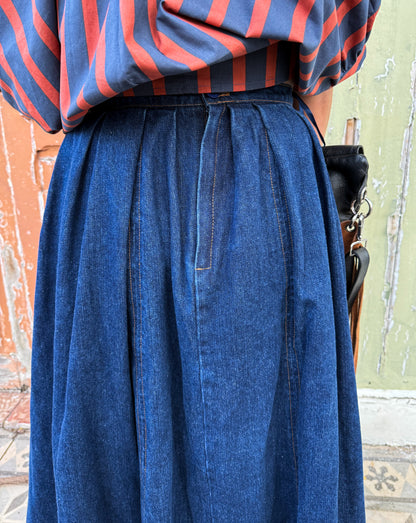 Denim Flared A-Line Midi Skirt
