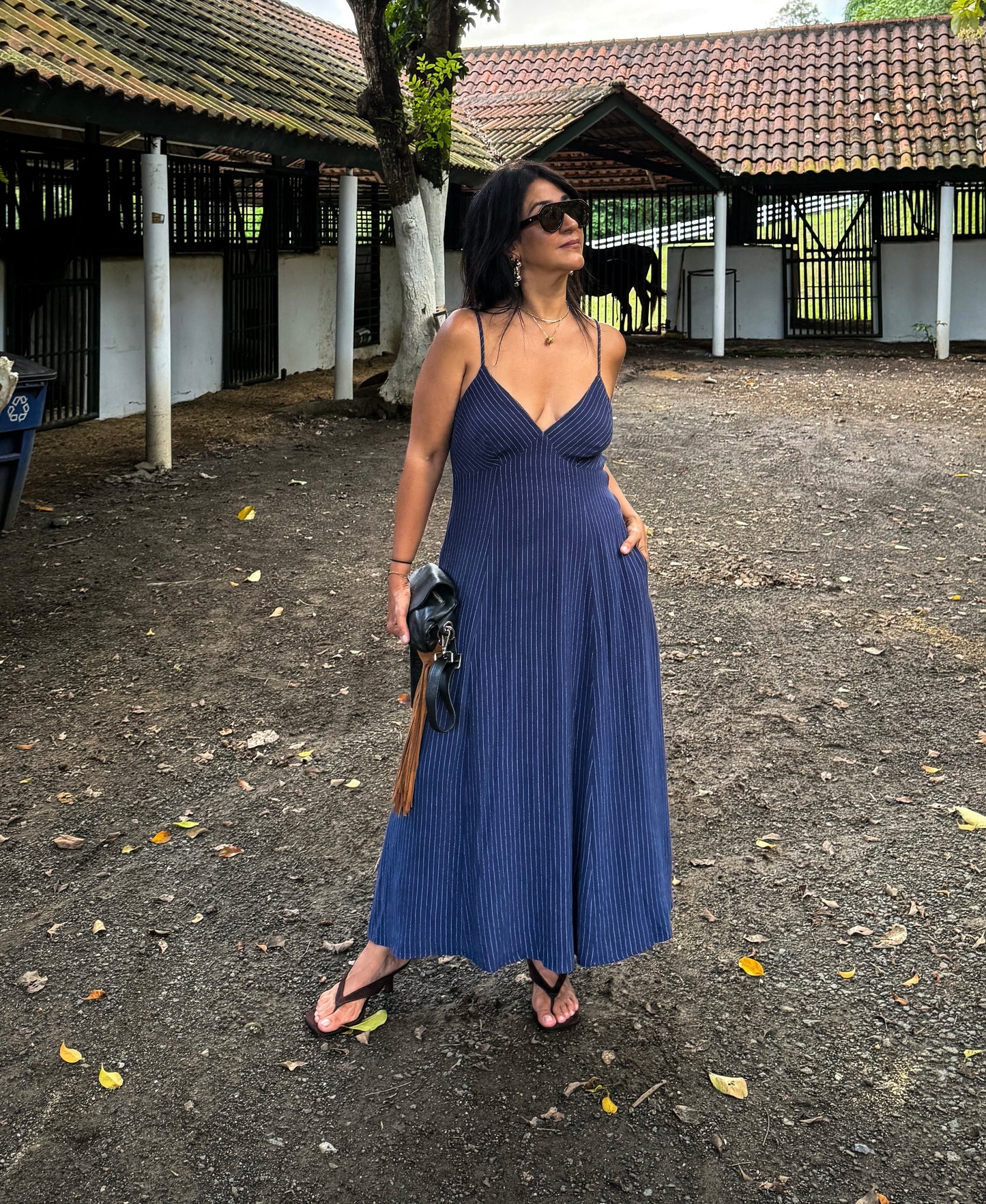 Linen Striped Midi Dress